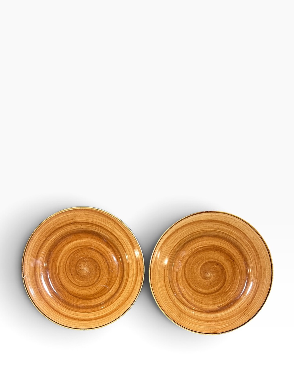 2 Thompson Pottery Kenya Collection Amber Swirl Stoneware 10.5” Dinner Plates